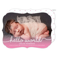 Pink Hello World Photo Birth Announcements