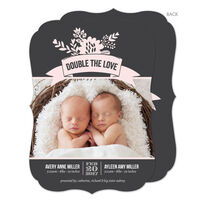 Light Pink Double The Love Twins Photo Birth Announcements