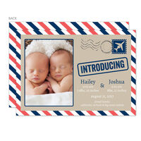 Red and Blue Letter Twins Photo Birth Announcements
