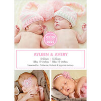 Pink and White Simple Twins Photo Birth Announcements