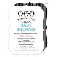 Pink and Blue Penguins Waddle Over Shower Invitations