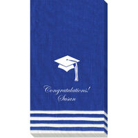 Blue Stripe Border Graduation Caspari Guest Towels