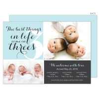 Blue Best In Threes Triplets Photo Birth Announcements