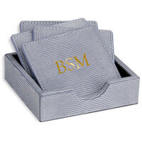Blue Square Coasters in Leather Tray