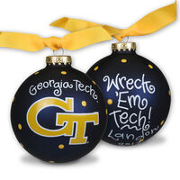 Georgia Tech University Glass Christmas Ornament