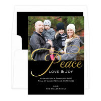 Black Gold Foil Peace Holiday Photo Cards
