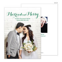 Vertical Green Married and Merry Holiday Photo Cards