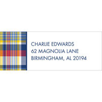 Navy and Red Madras Plaid Return Address Labels