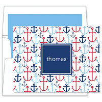 Blue Happy Anchors Folded Note Cards