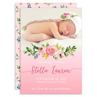 Rose Sprig Photo Birth Announcements