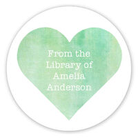 Green Watercolor Heart Library Round Stickers