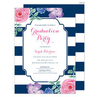 Navy Vintage Flower Graduation Invitations