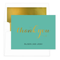 Teal Thank You Foldover Foil Stamped Note Cards with Lined Envelopes