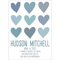Blue Hearts Photo Birth Announcements