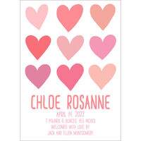Pink Hearts Photo Birth Announcements