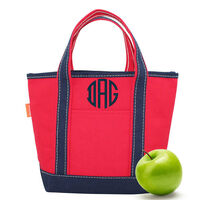 Personalized Red & Navy Trimmed Cutest Little Boat Tote Bag