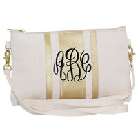 Personalized Canvas Crossbody Clutch With Gold Stripes