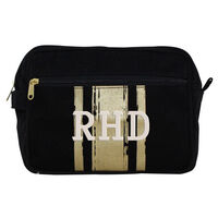 Personalized Black Canvas Lined Travel Kit With Gold Stripes