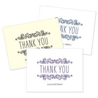 Woodcut Scroll Thank You Folded Note Cards - Raised Ink