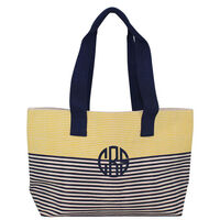 Personalized Yellow and Navy Stripes Large Beach Tote