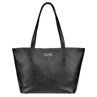 Personalized Black Cassie Leather Travel Tote Bag