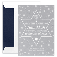 Lights of Hanukkah Flat Shimmer Holiday Cards