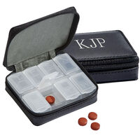 Personalized Black Leather Zippered Pill Case