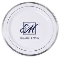 Framed Initial Plus Text Premium Banded Plastic Plates