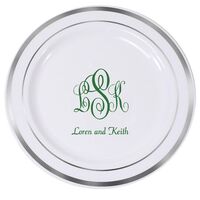 Script Monogram with Small Initials plus Text Premium Banded Plastic Plates