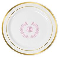 Renaissance Wreath with Monogram Premium Banded Plastic Plates