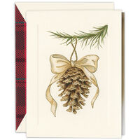 Elegant Pinecone Ornament Folded Holiday Cards - Raised Ink