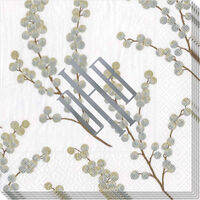 Silver Berry Branches on White Caspari Napkins